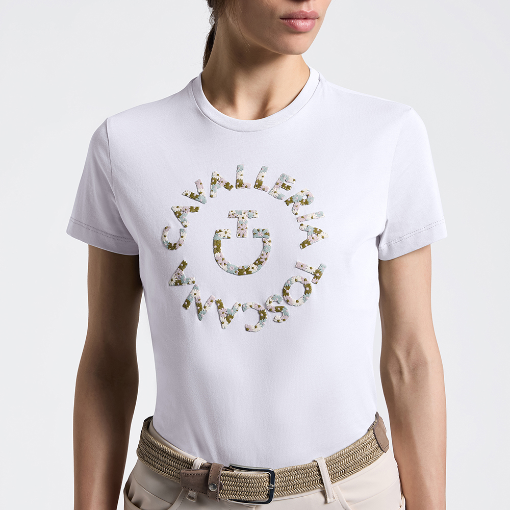 Women's Cotton T-shirt with Floral Embroidery - Image 3