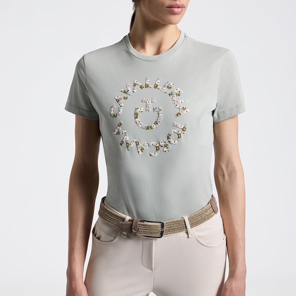 Women's Cotton T-shirt with Floral Embroidery - Image 2