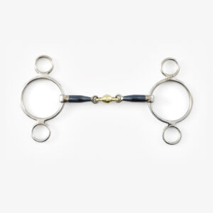 Blue Sweet Iron Two Ring Gag with Brass Alloy Lozenge 5"